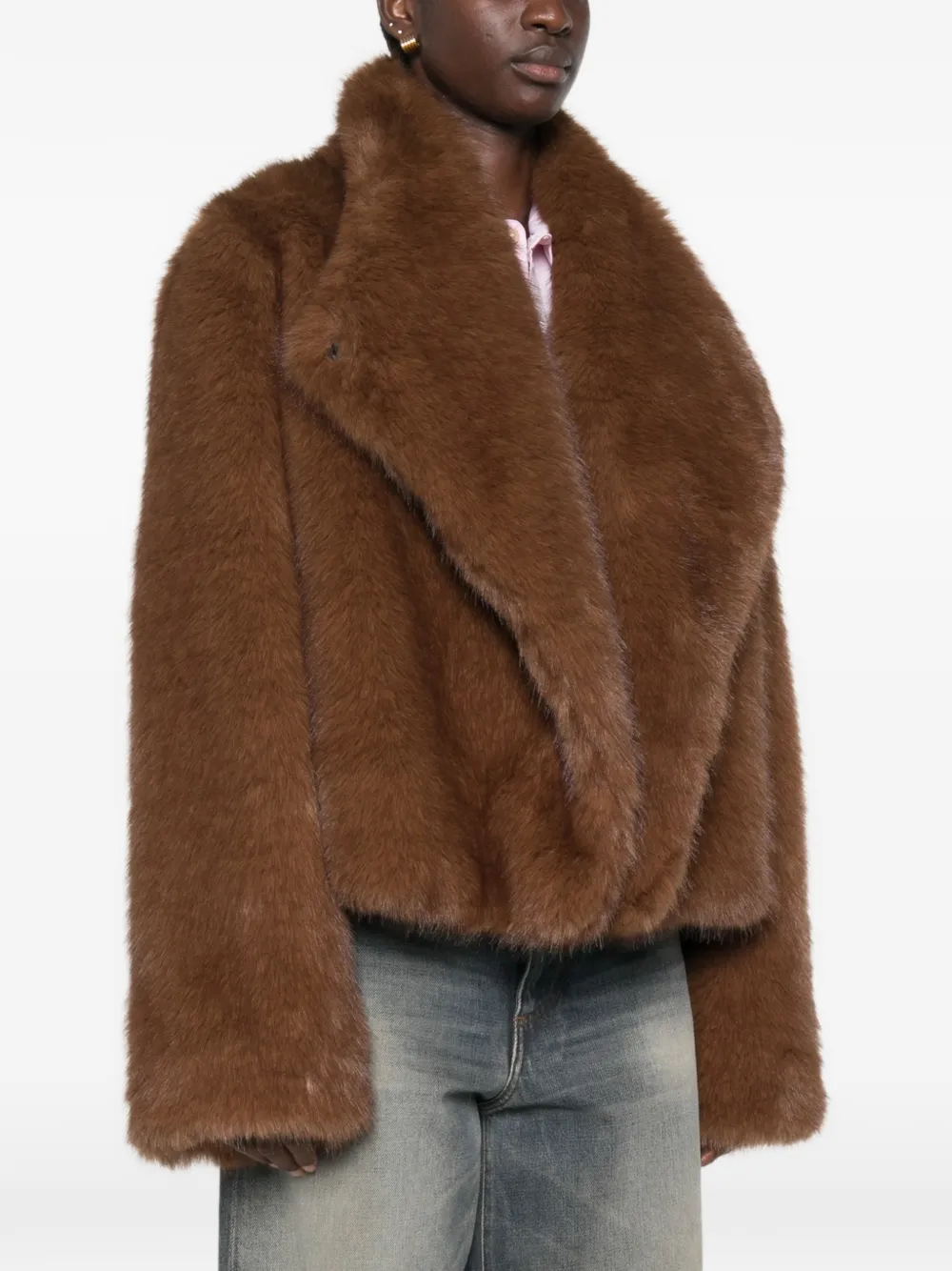 BB Couture Jas met revers en imitatiebont Bruin