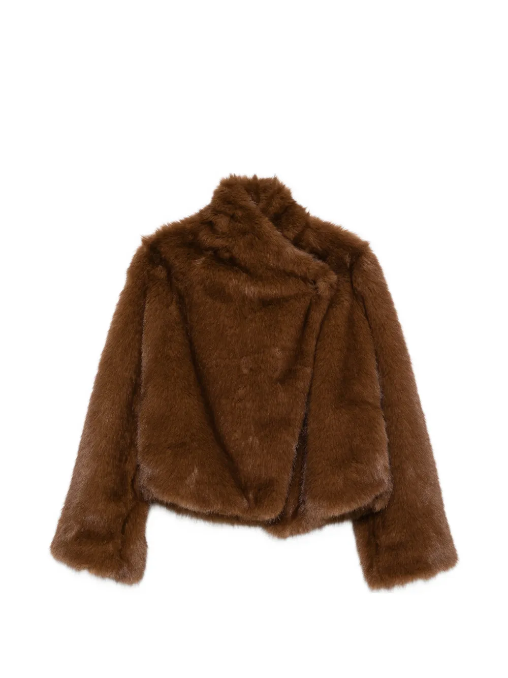 B&b Couture Faux-fur Lapel-collar Coat In Brown