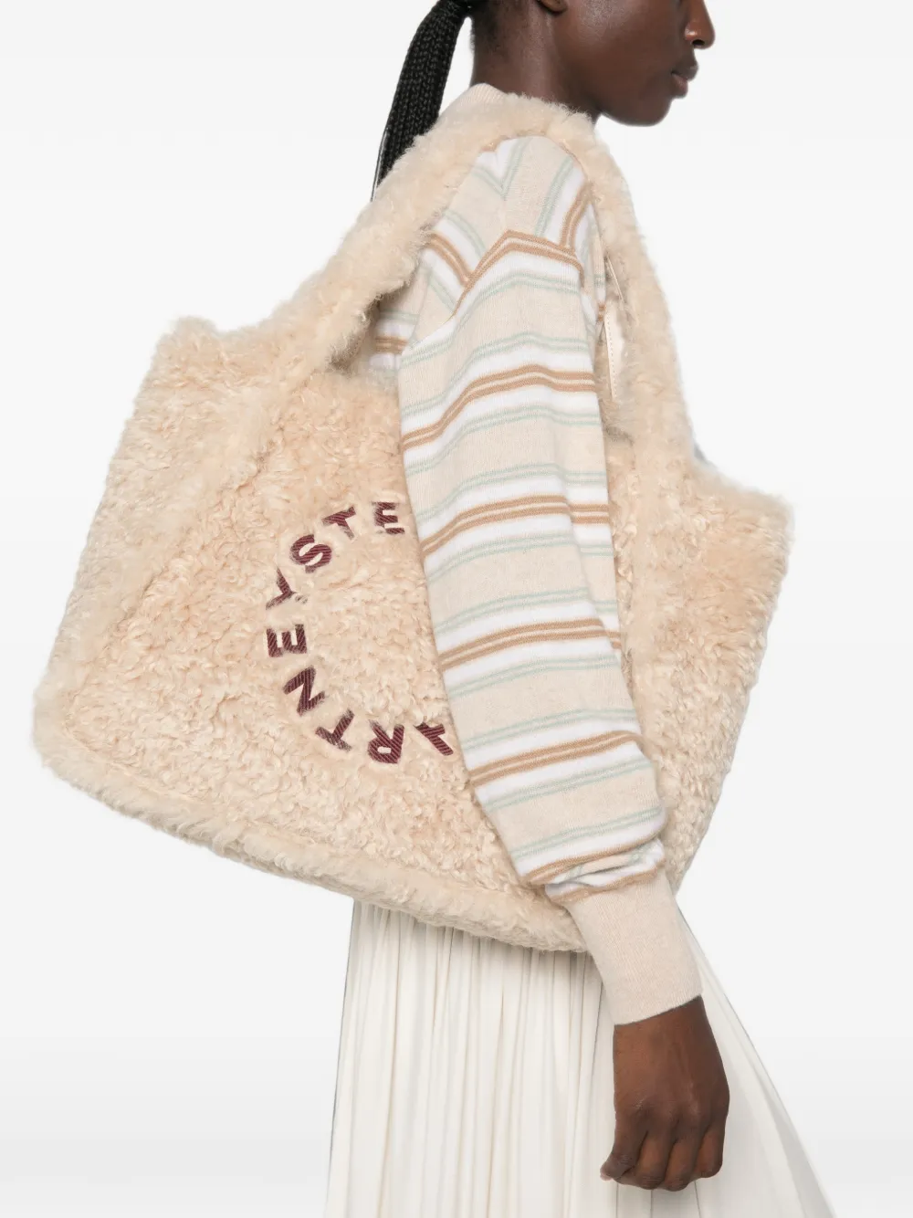 Stella McCartney Shopper met geborduurd logo Beige