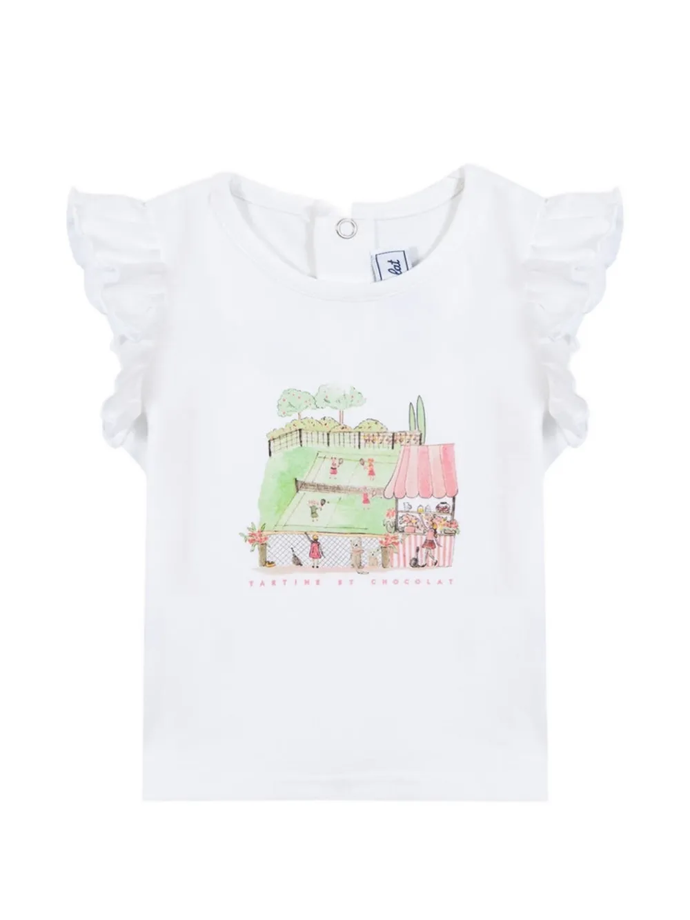 Tartine Et Chocolat ruffle-sleeve graphic-print T-shirt - Bianco