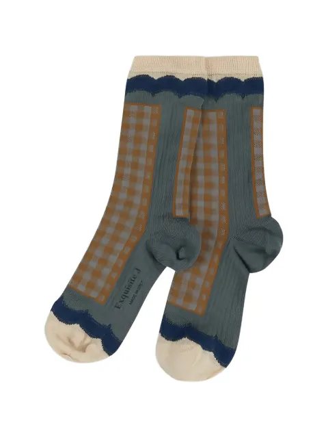 Exquisite J check-pattern ribbed socks