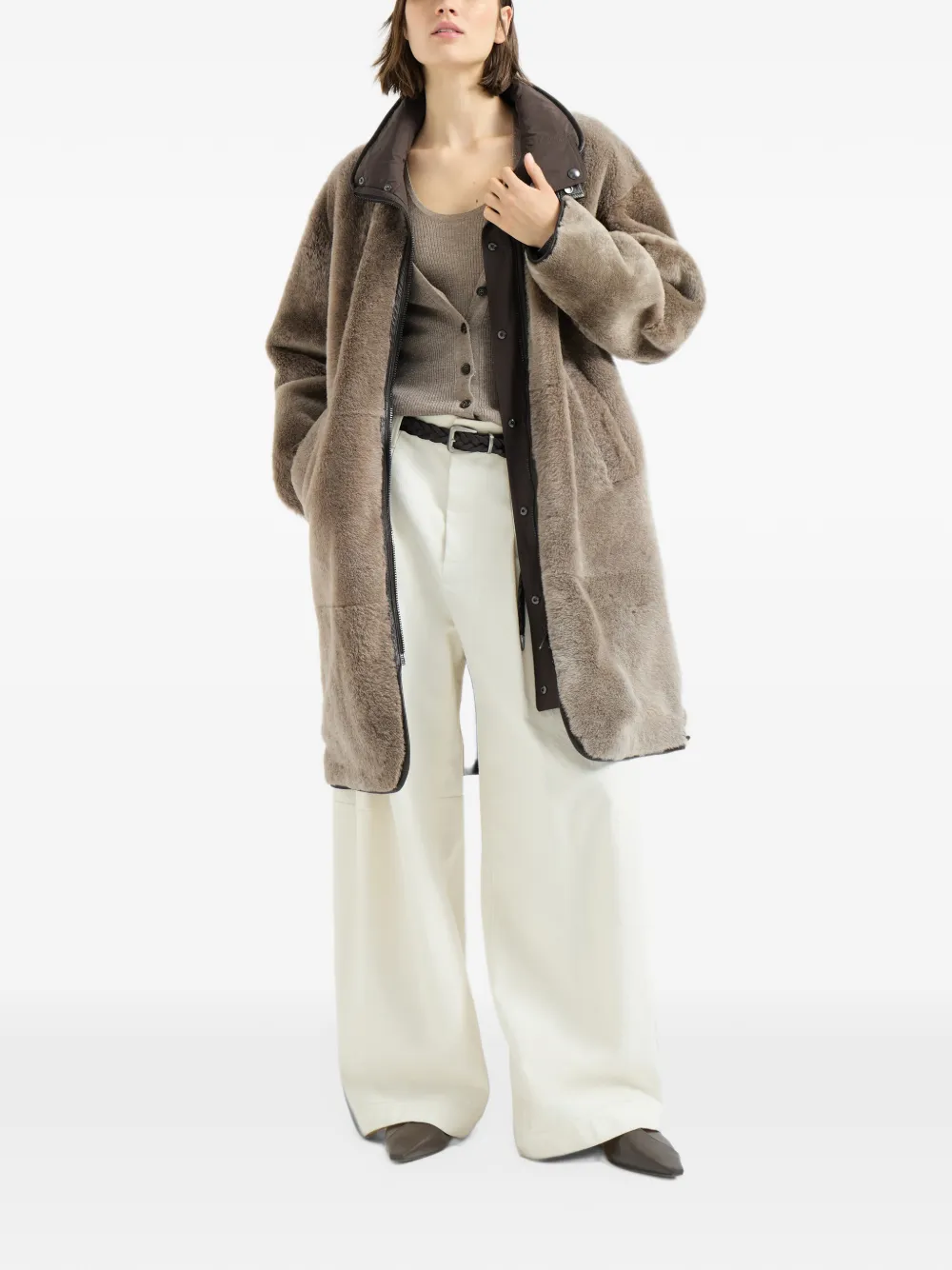 Brunello Cucinelli sparkling cashmere and viscose rib-knit top Beige