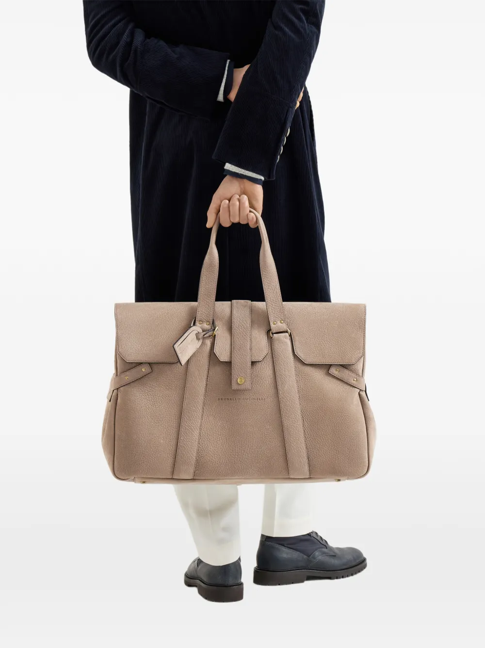 Brunello Cucinelli Nubuck weekendtas met textuur Beige