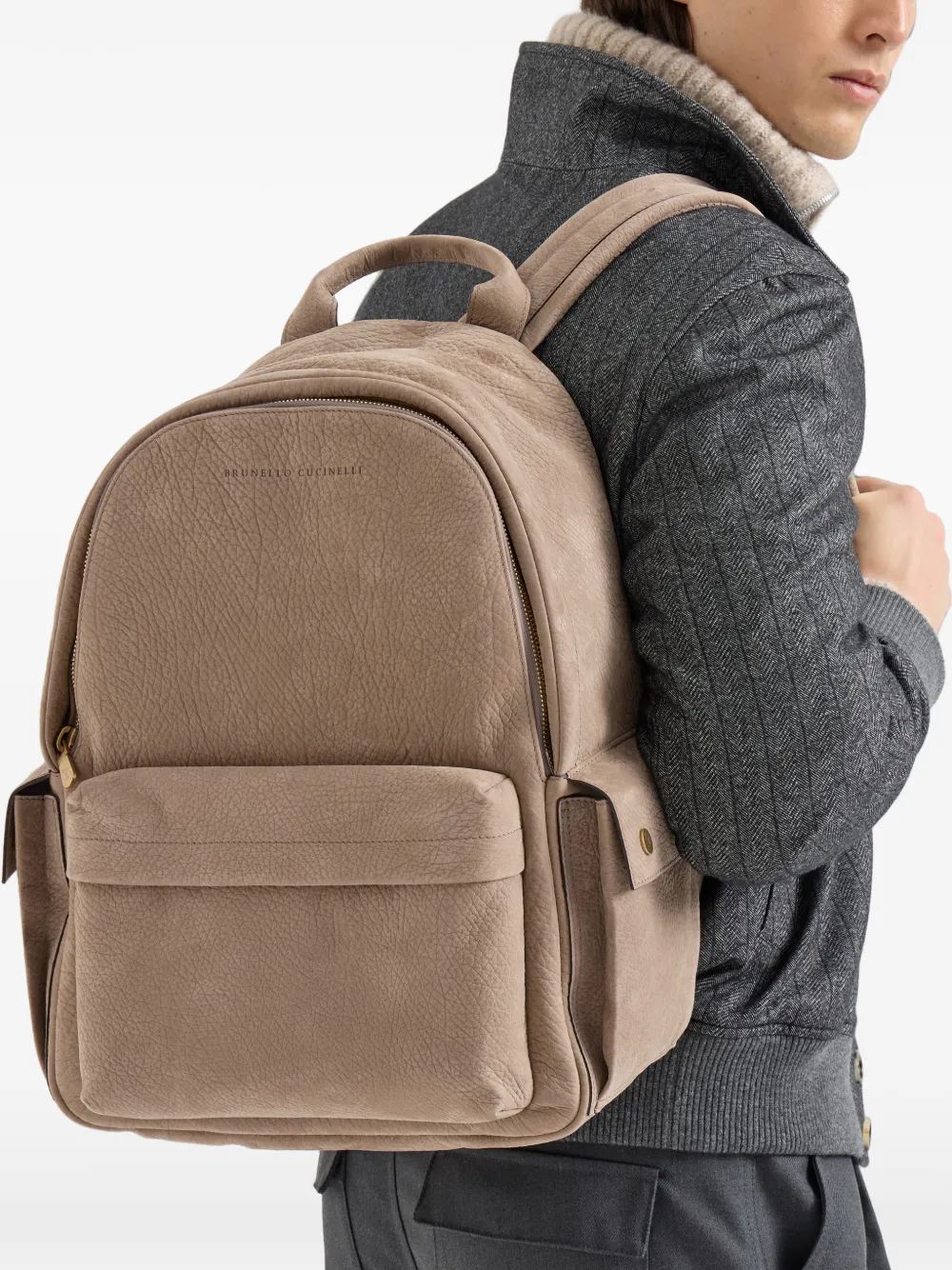 Brunello Cucinelli Nubuck reisrugzak met textuur Beige