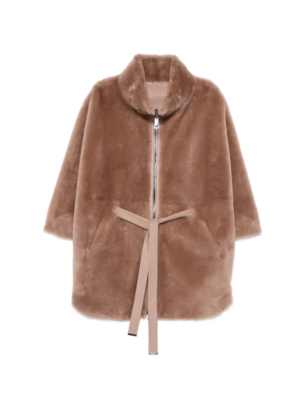 Suprema belted shearling jacket - Rosa