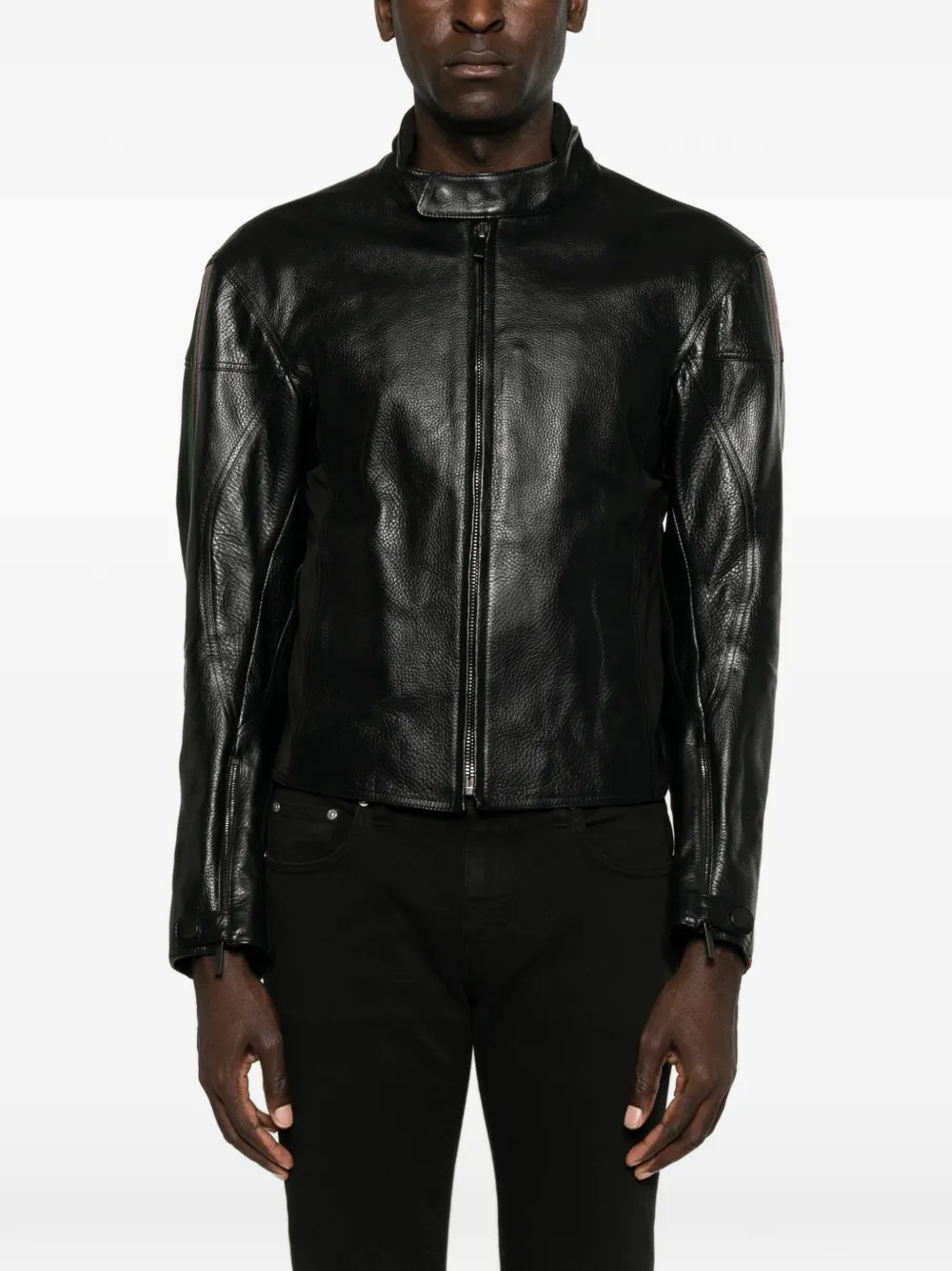 Gucci Leren bikerjack met Web-detail Zwart