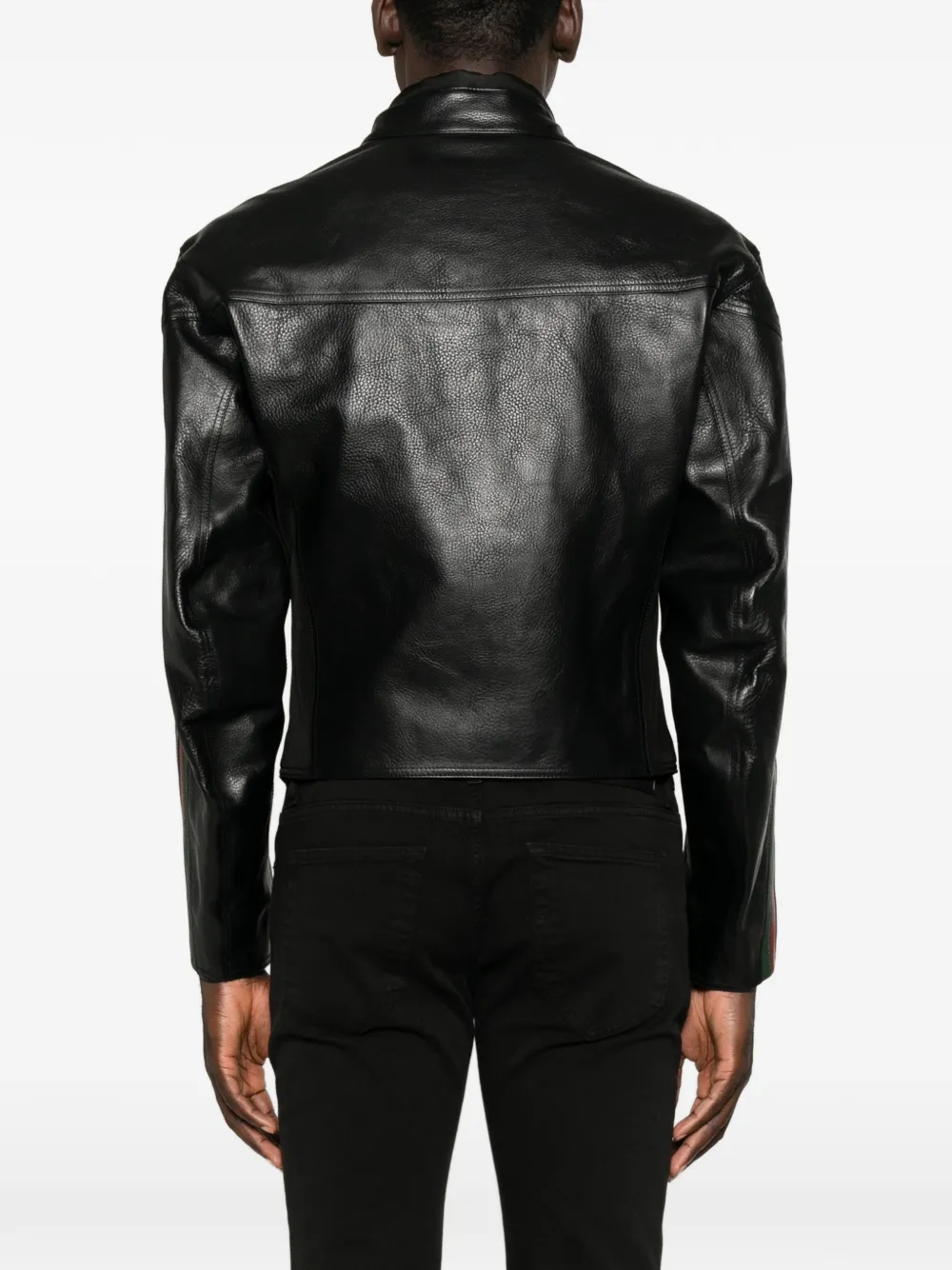 Gucci Leren bikerjack met Web-detail Zwart