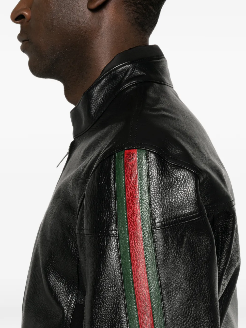 Gucci Leren bikerjack met Web-detail Zwart