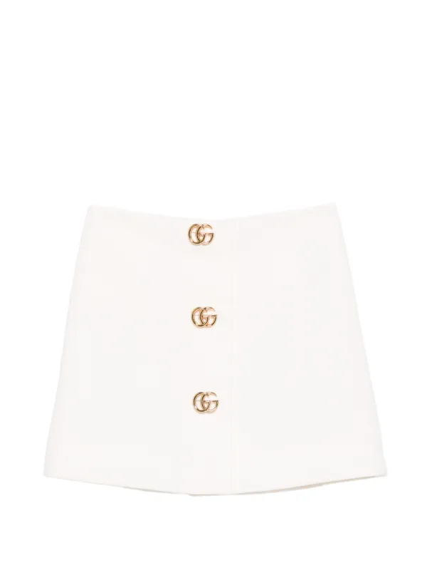 Gucci Crêpe Wool Skirt with Double G Button in White