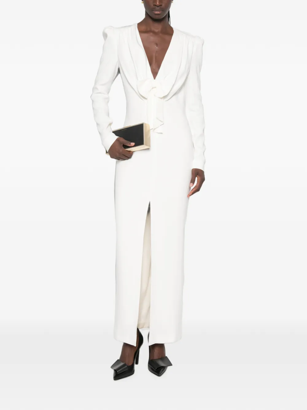 Alessandra Rich Jurk met pofschouders en strikdetail Wit