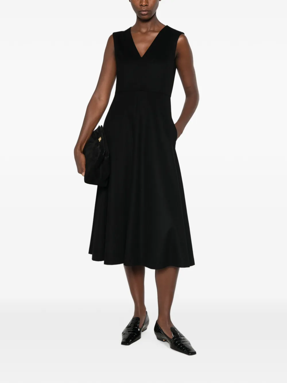 Max Mara Vネックノースリーブ ミディドレス | ブラック | FARFETCH JP