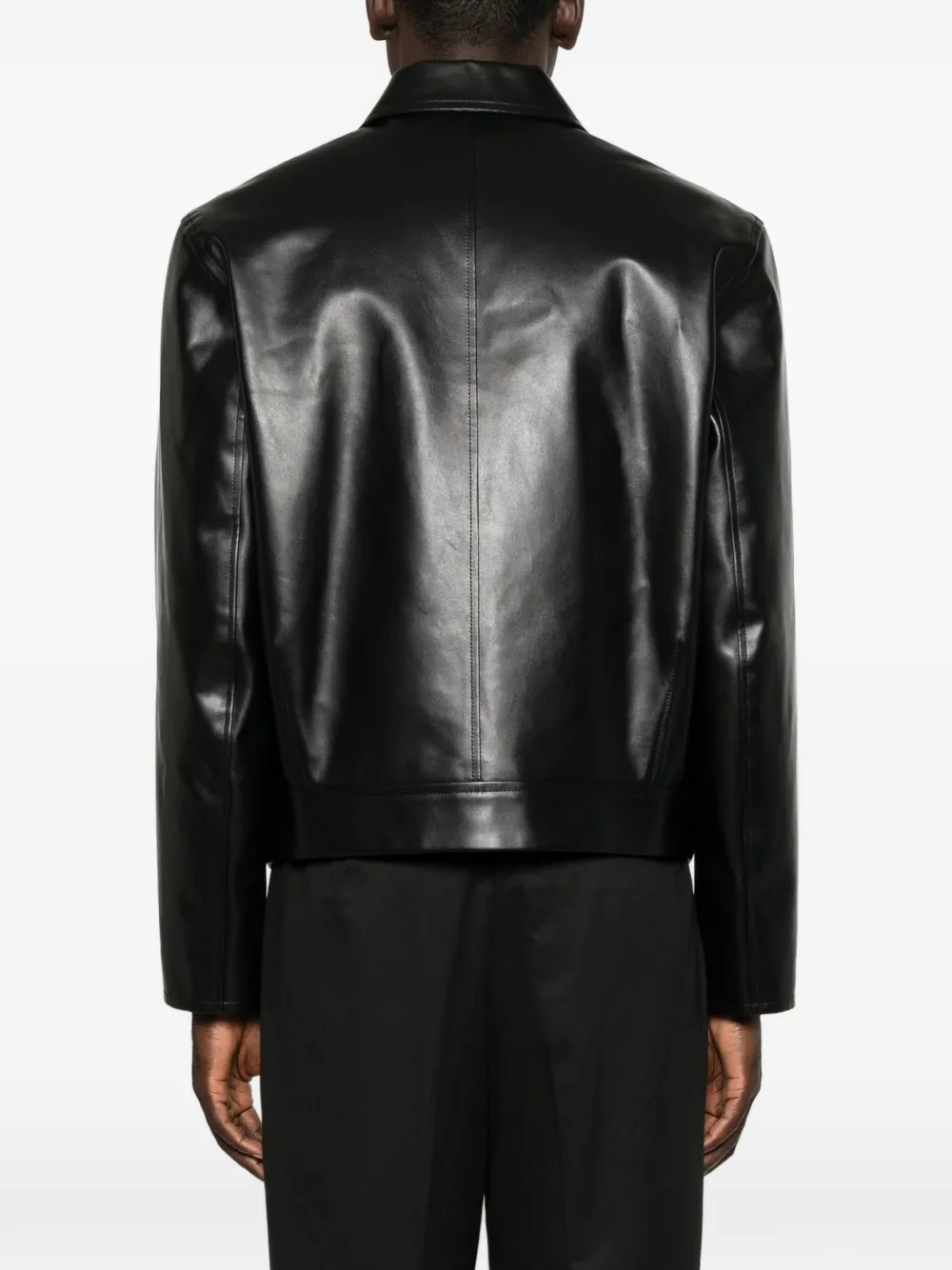 Jil Sander Leren jack met rits Zwart