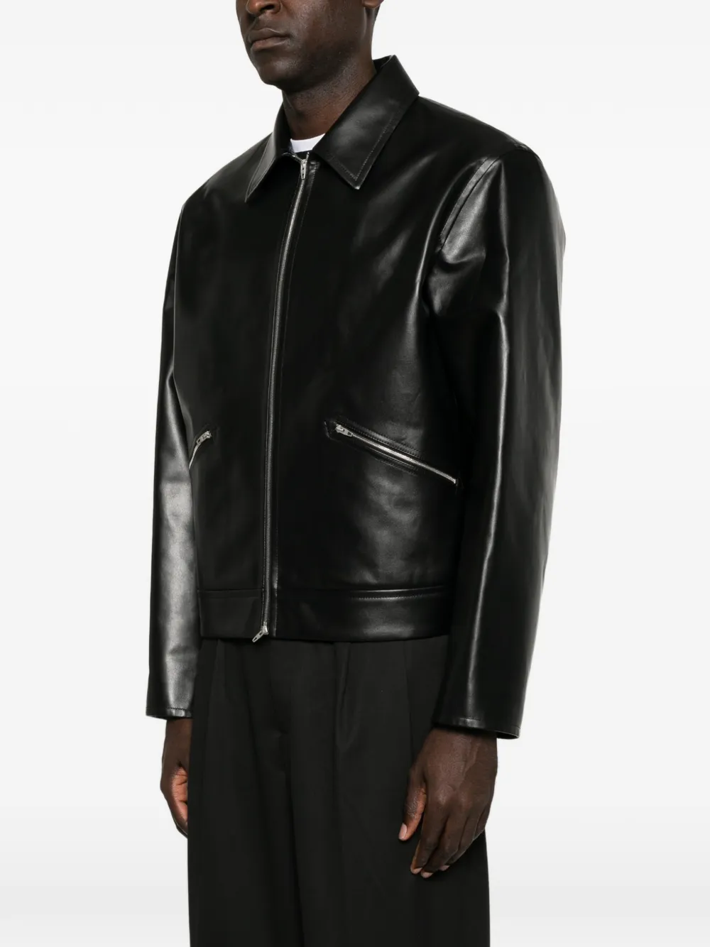 Jil Sander Leren jack met rits Zwart