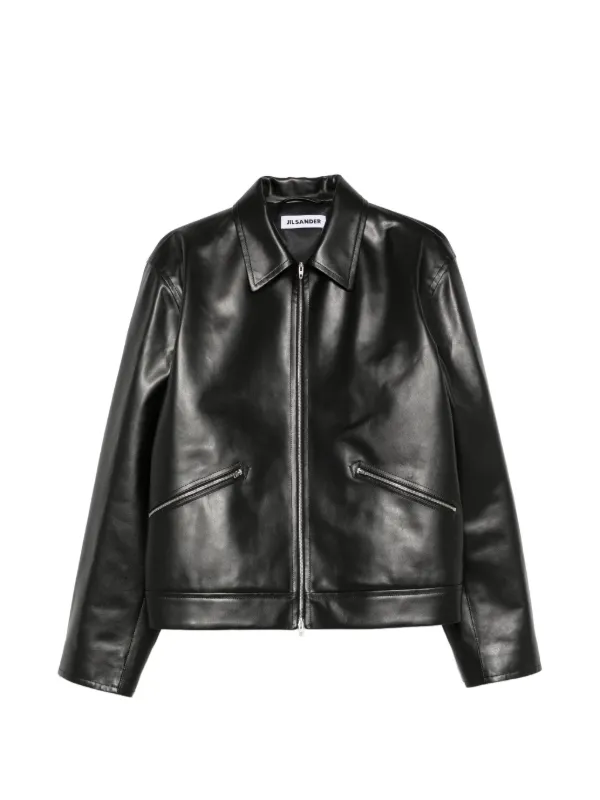 JIL SANDER レザージャケット Jil Sander zip-up Leather Jacket | Black | FARFETCH