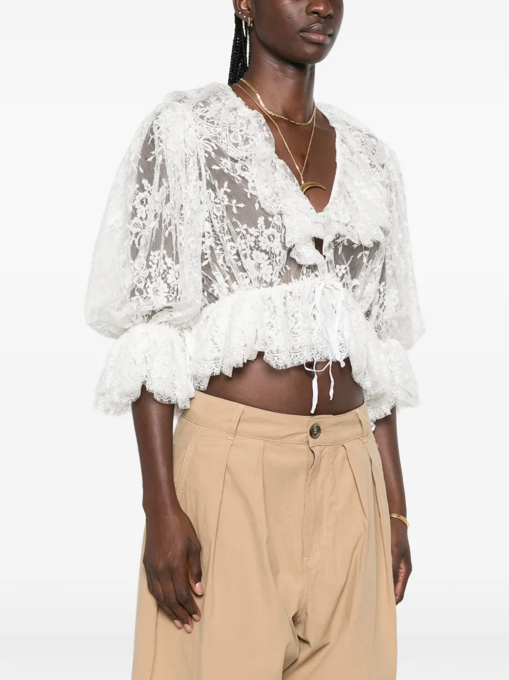 Chloé Cropped top met ruches en V-hals Wit