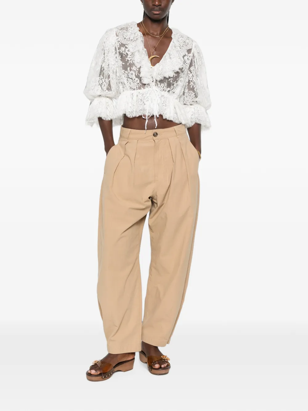 Chloé Cropped top met ruches en V-hals Wit
