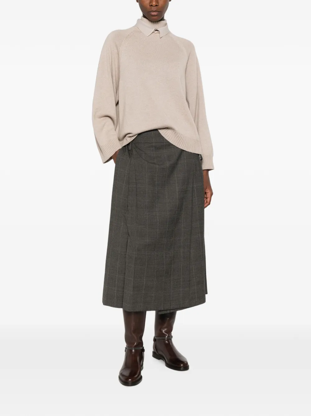 Brunello Cucinelli Trui met raglan mouwen en hoge hals Beige
