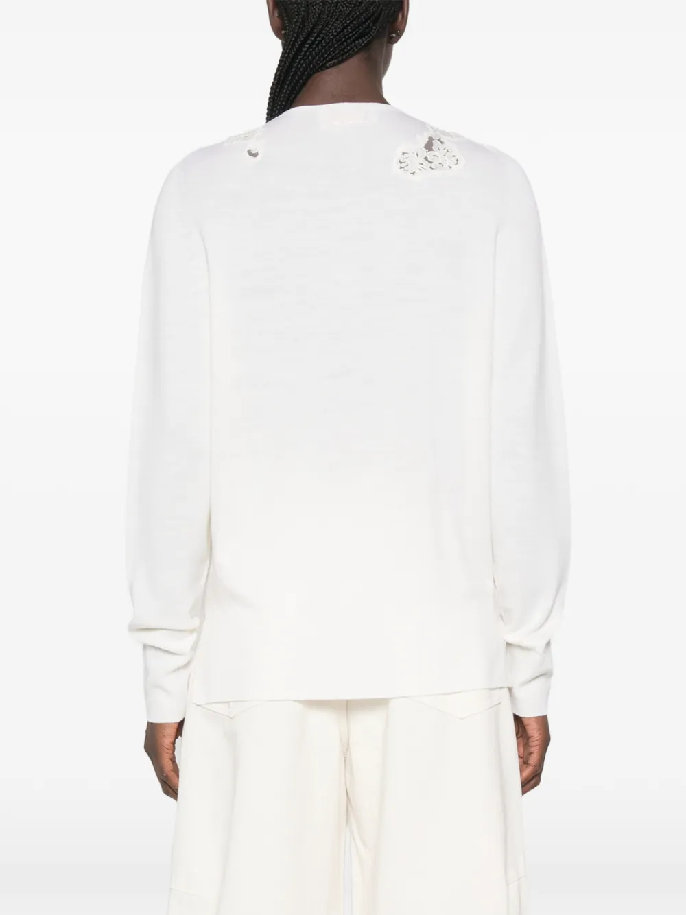 ERMANNO FIRENZE Light trui met V-hals en kanten afwerking Wit