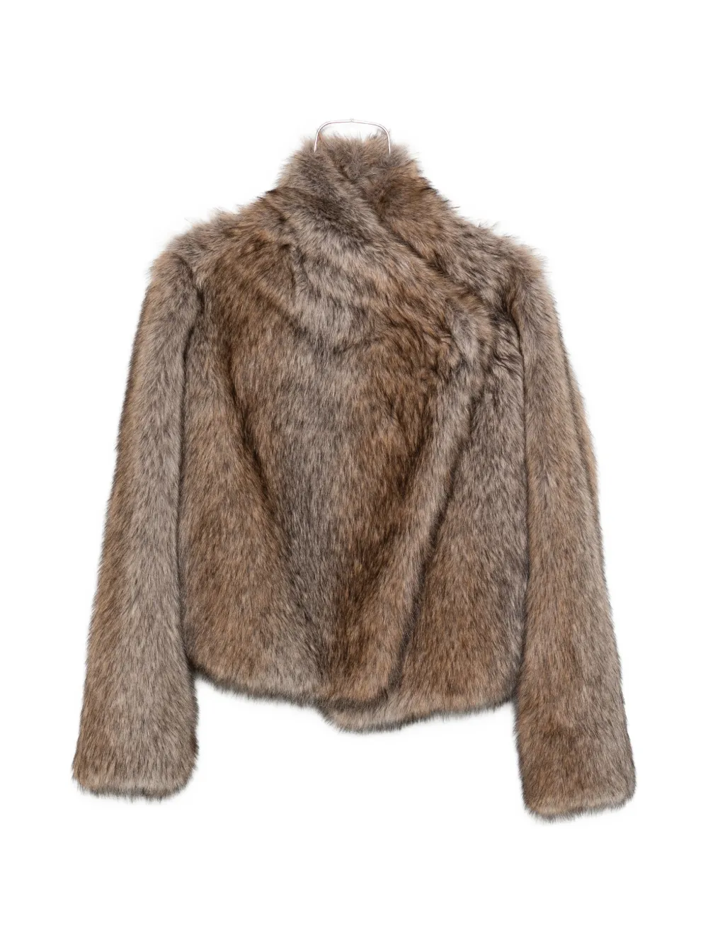 B&b Couture Faux-fur Wide-lapel Coat In Brown