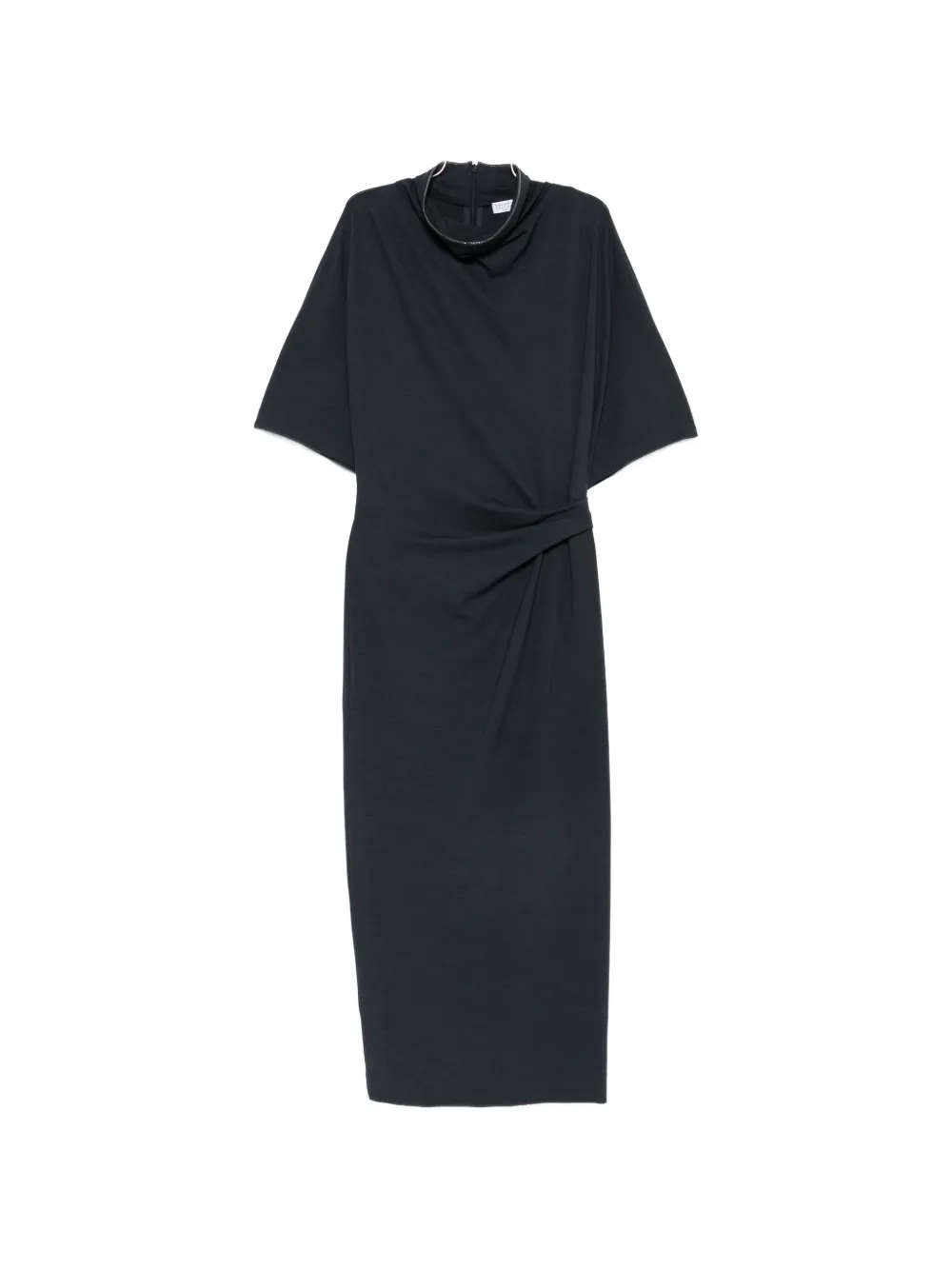 Brunello Cucinelli twisted-waist high-neck midi dress - Blau