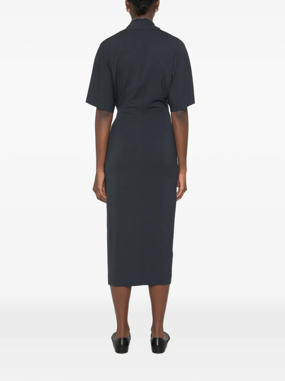 Brunello Cucinelli midi-jurk met gedraaide taille en hoge hals Blauw