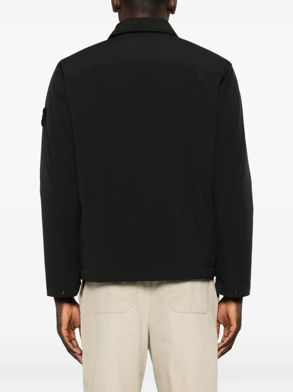 Stone Island logo-patch zip-up jacket Zwart