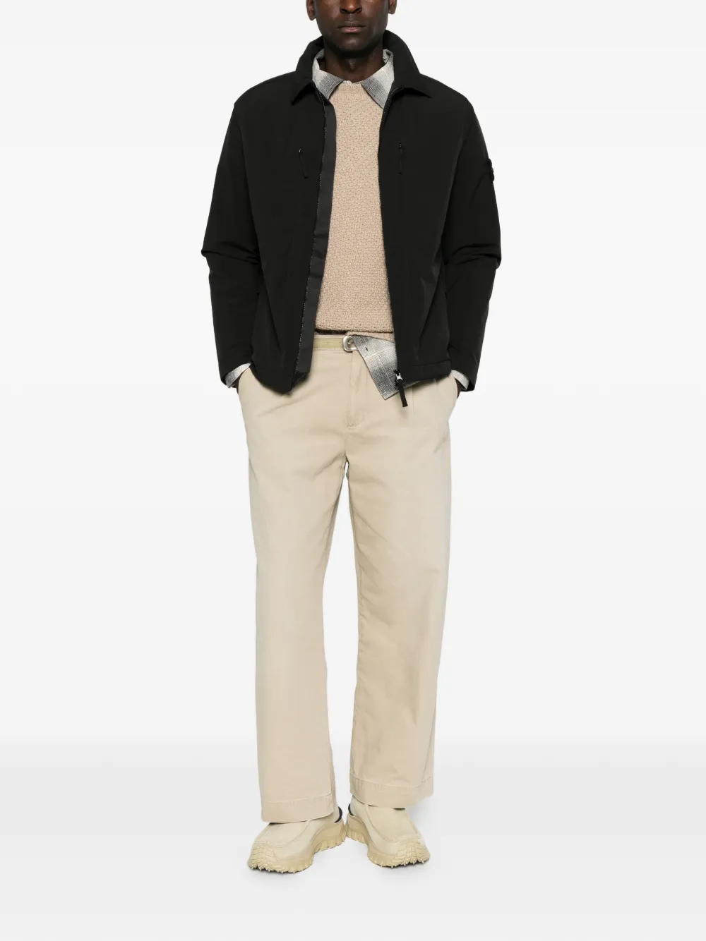 Stone Island logo-patch zip-up jacket Zwart