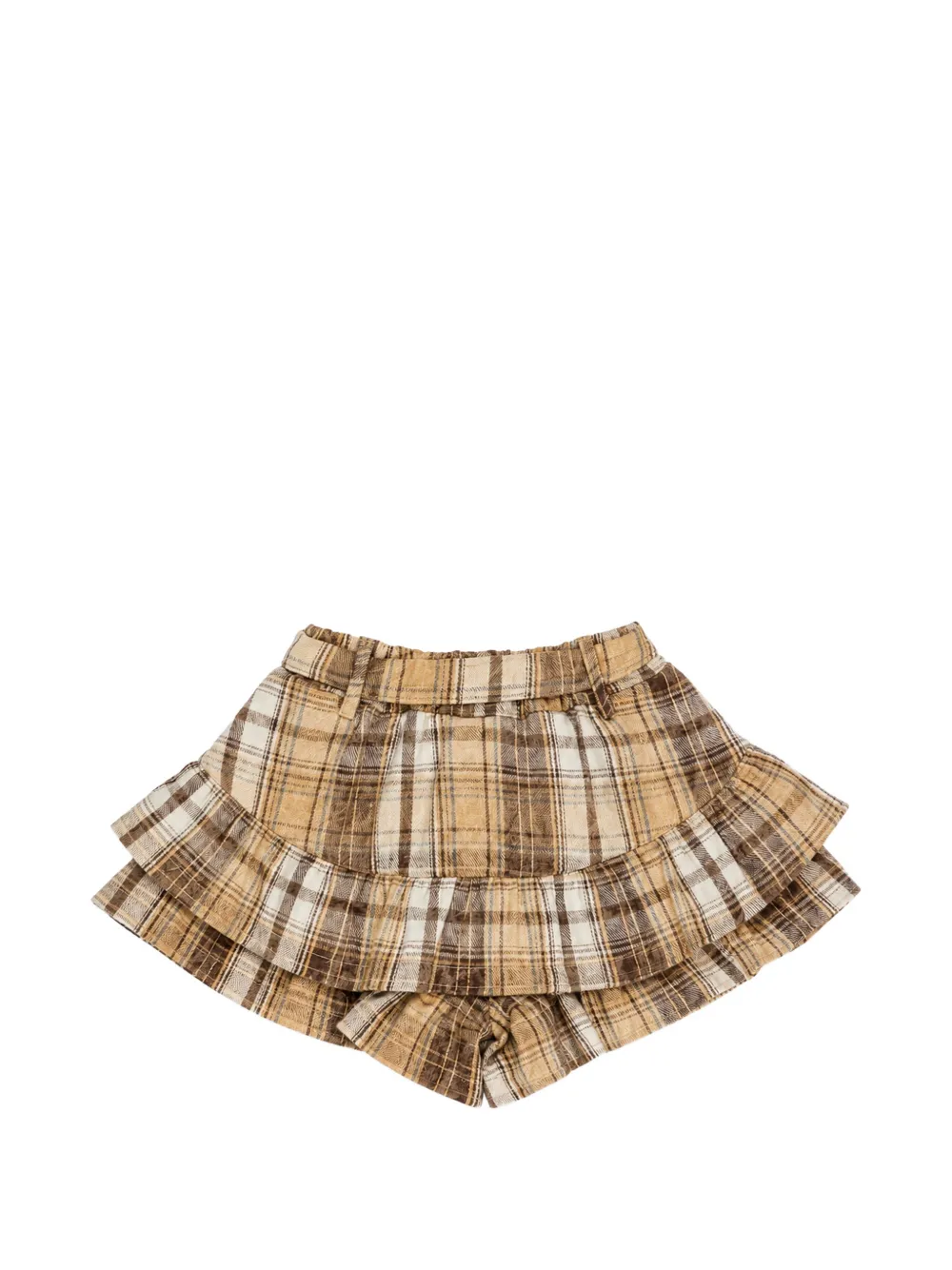 Miss Grant Kids Geruite shorts met ruches Bruin