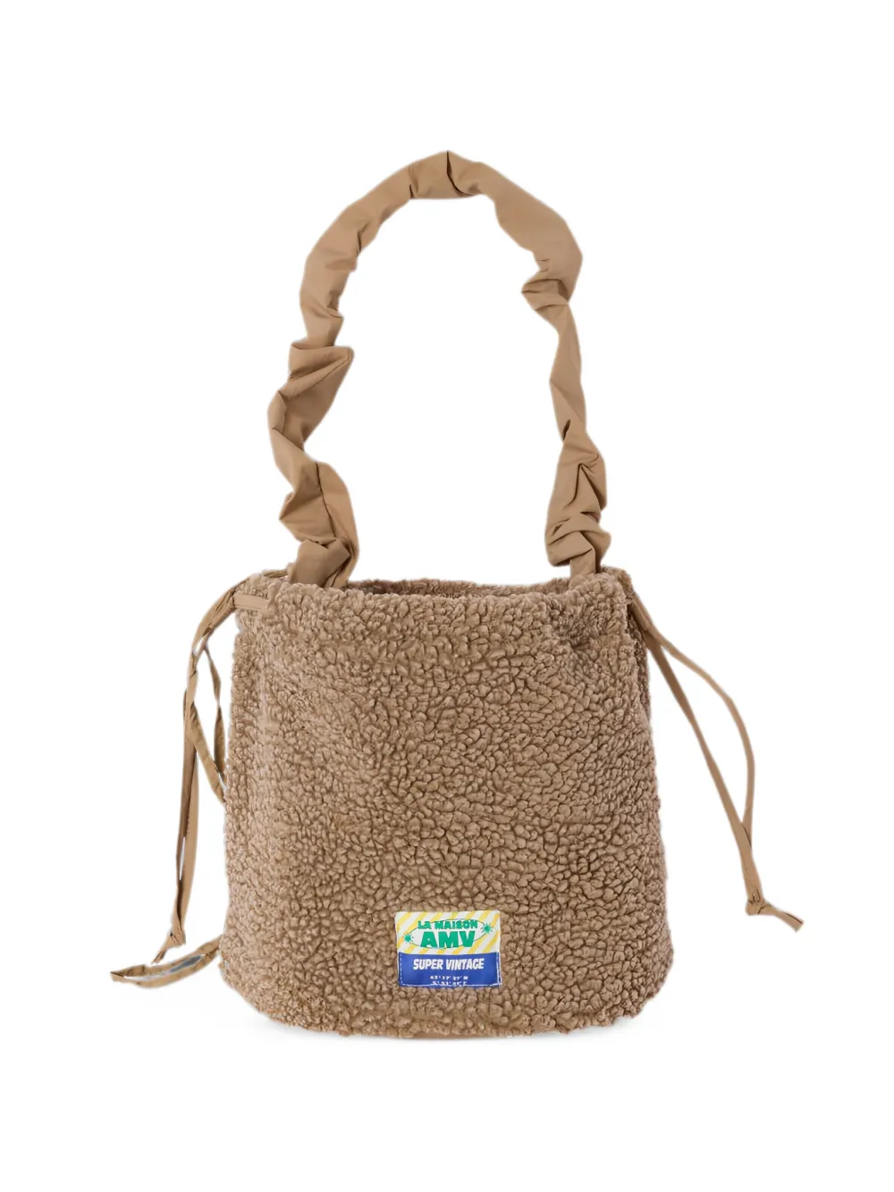 American Vintage fleece-texture drawstring shoulder bag - Braun