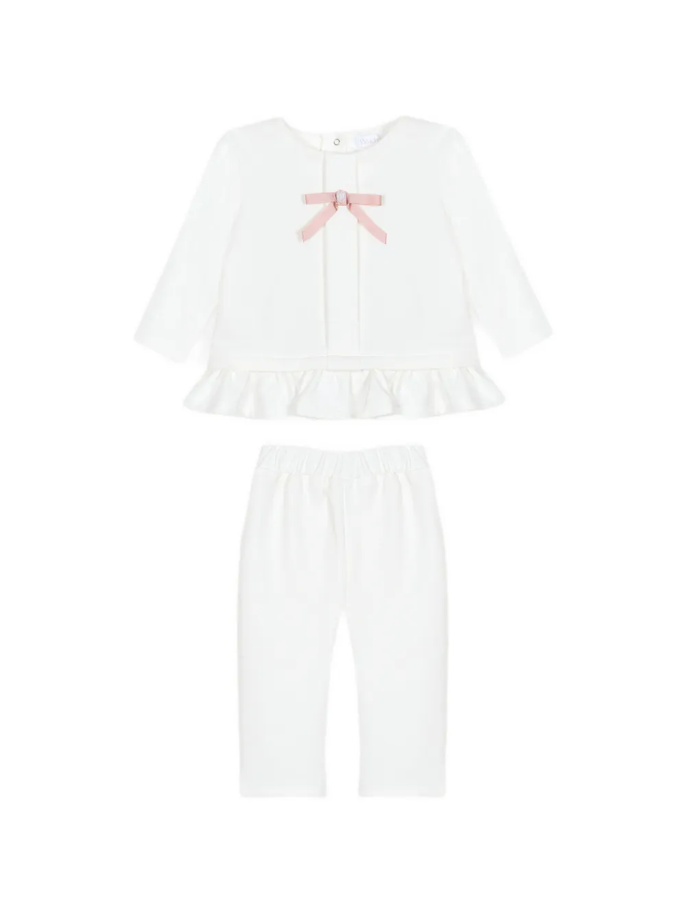 Patachou bow-detail ruffled fleece set - Bianco