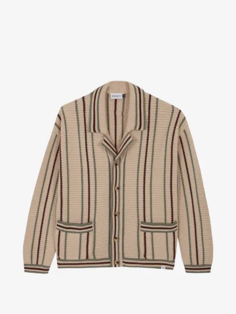 NOWADAYS vertical-stripe notched-collar cardigan