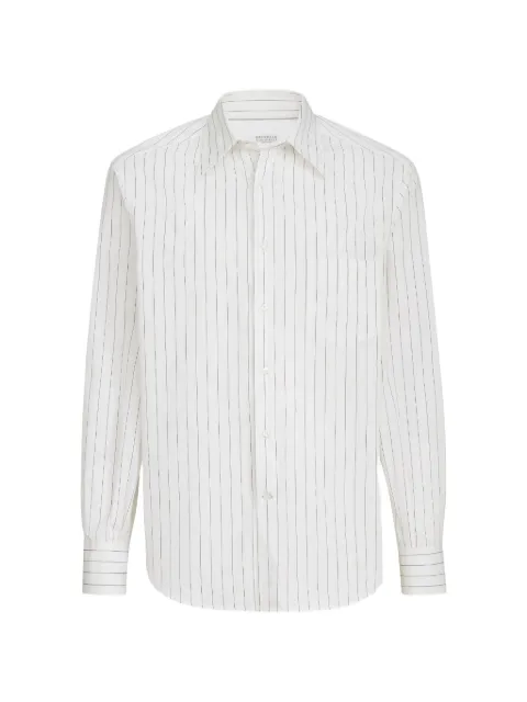 Brunello Cucinelli pinstripe poplin shirt with Italian collar and chest pocket