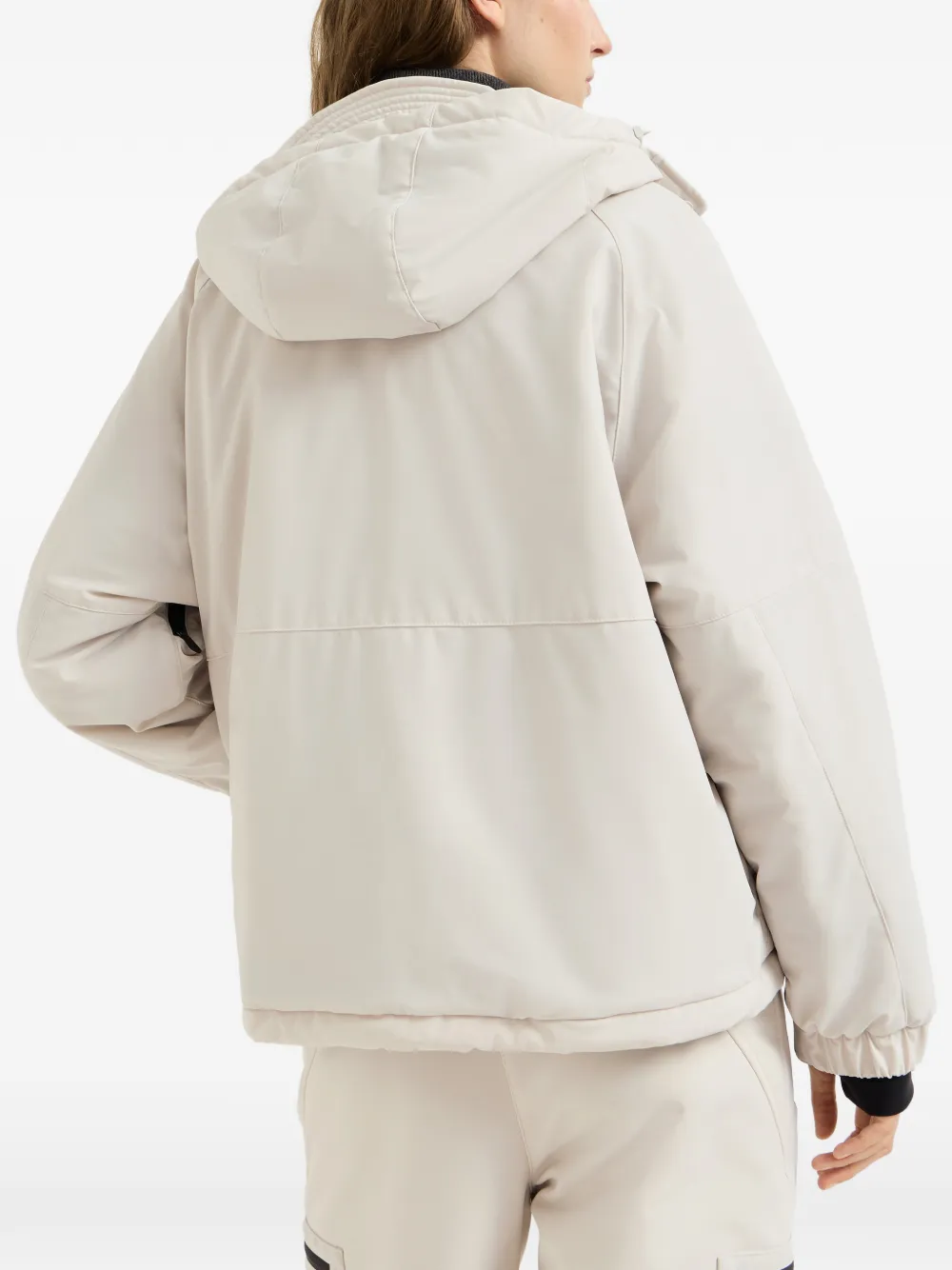Brunello Cucinelli Bergjack van gelamineerde technostof met capuchon en Thermore-vulling Beige