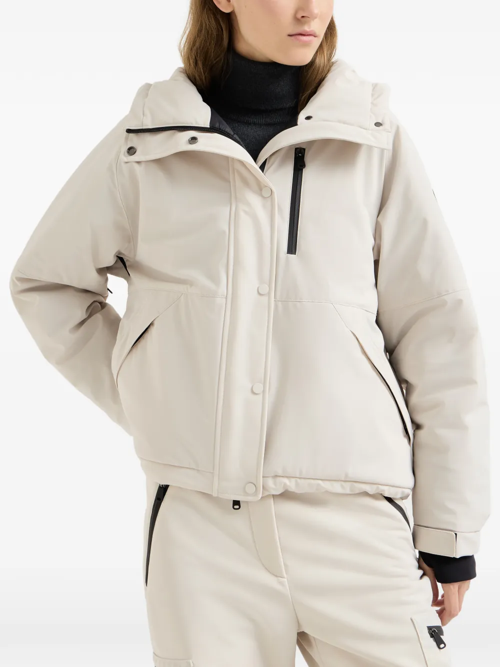 Brunello Cucinelli Bergjack van gelamineerde technostof met capuchon en Thermore-vulling Beige