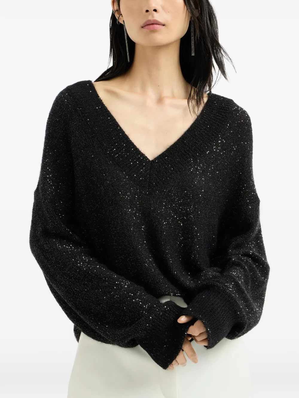 Brunello Cucinelli Trui van mohair en wol met glanzende textuur Zwart