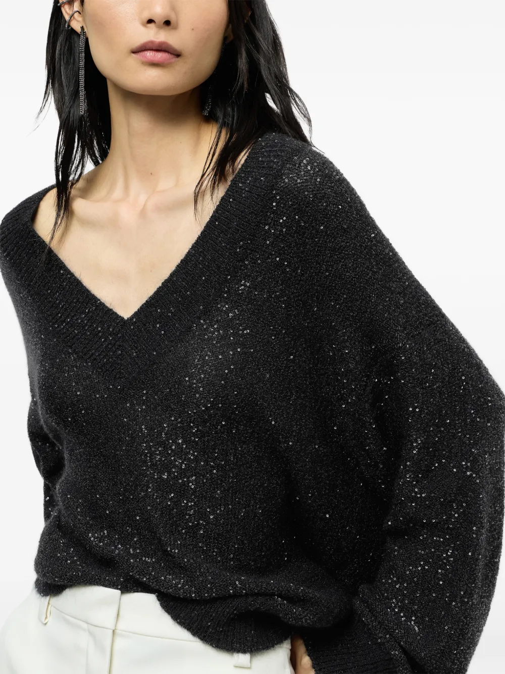 Brunello Cucinelli Trui van mohair en wol met glanzende textuur Zwart