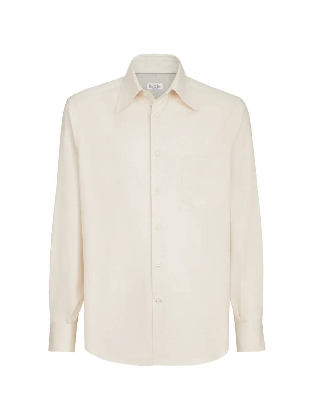 Brunello Cucinelli garment-dyed twill shirt with Italian collar and chest pocket - Neutrals