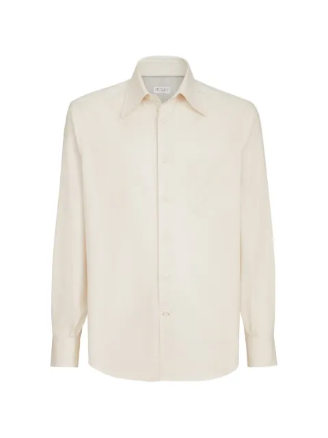 Brunello Cucinelli 이탈리안 칼라 앤 체스트 포켓 가먼트 다이 트윌 셔츠