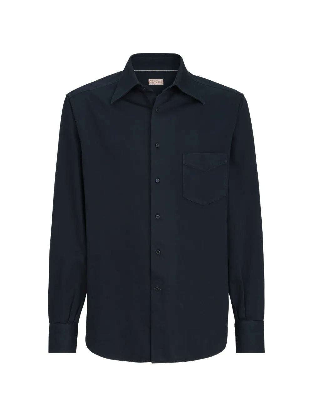 Brunello Cucinelli Katoenen gabardine overhemd met Italiaanse kraag en borstzak Blauw