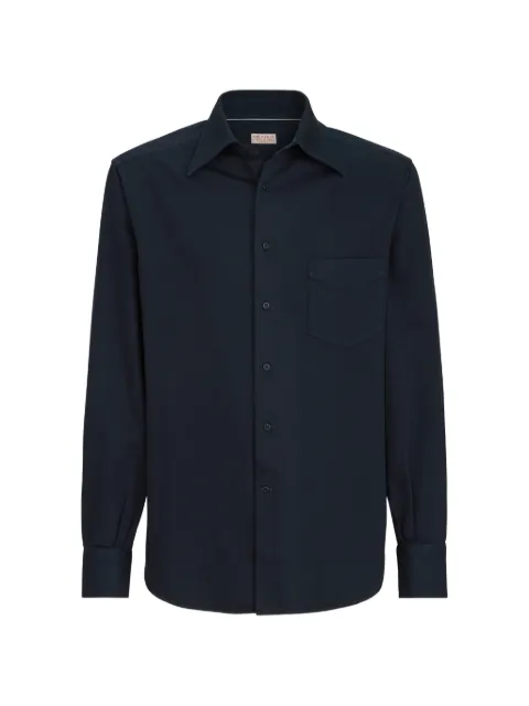 Brunello Cucinelli camisa de gabardina de algodón teñida en prenda con cuello italiano y bolsillo en el pecho