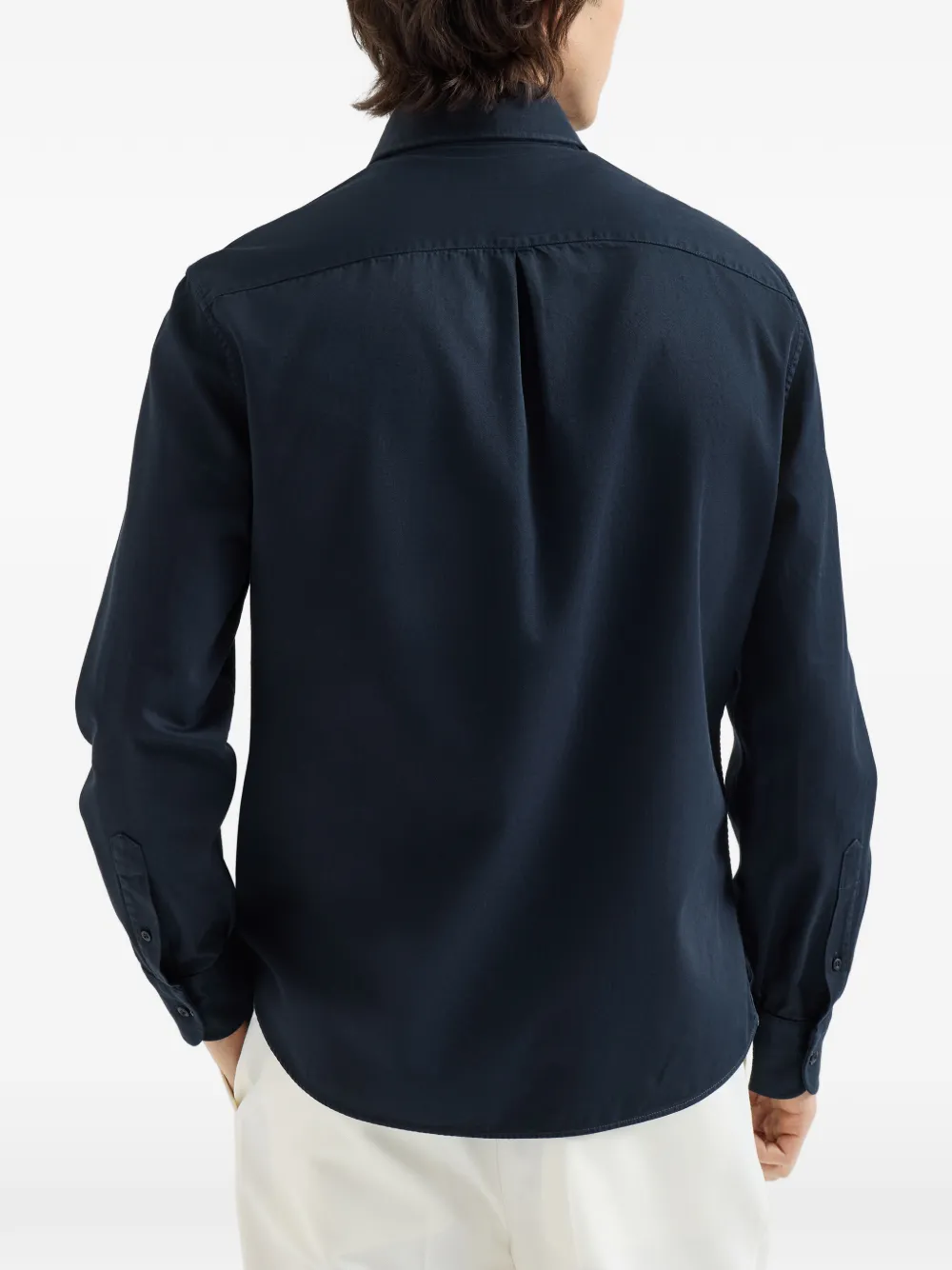 Brunello Cucinelli Katoenen gabardine overhemd met Italiaanse kraag en borstzak Blauw