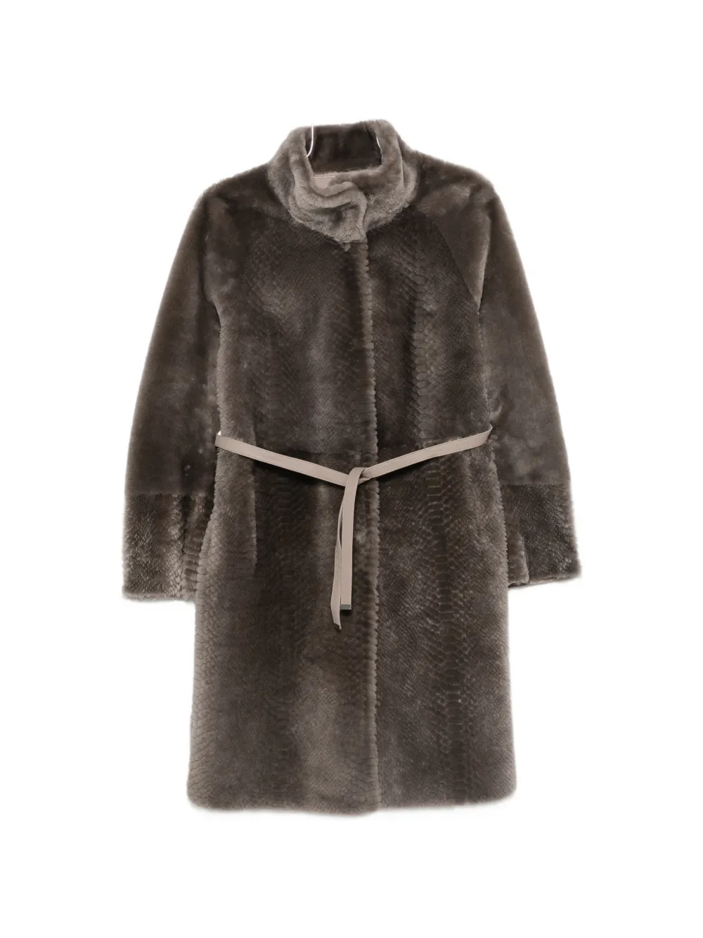 Suprema x Eraldo belted snake-effect coat - Grigio