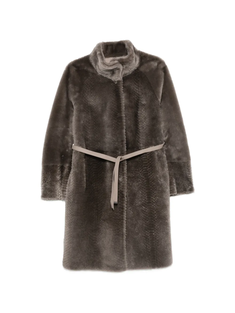 Suprema x Eraldo belted snake-effect coat