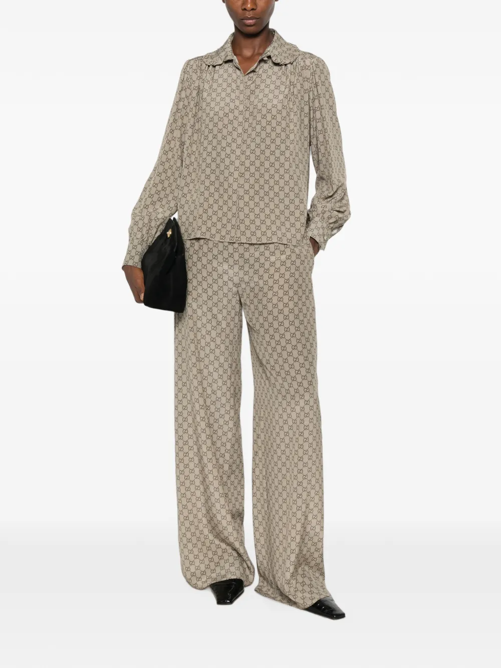 Gucci Crêpe de chine zijden blouse met print Beige