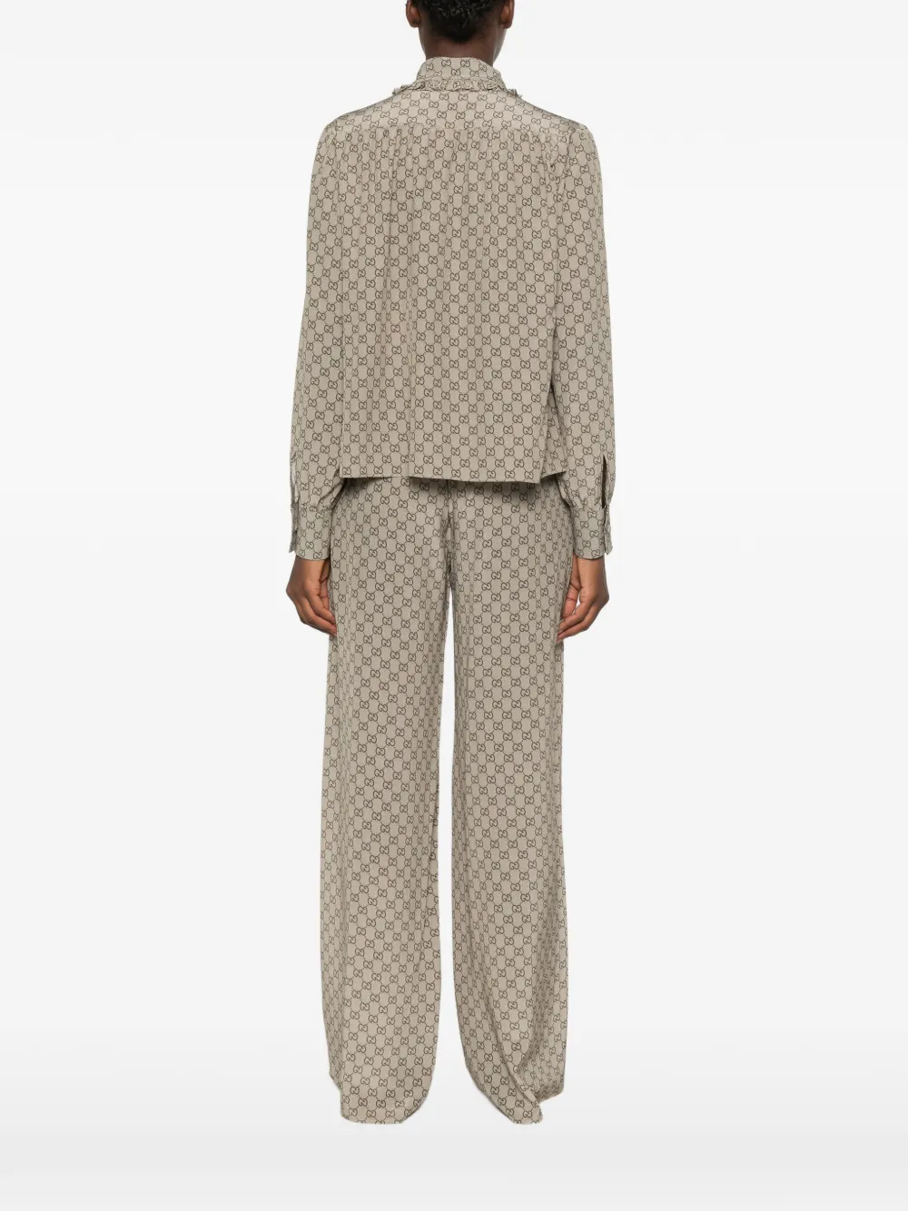 Gucci Crêpe de chine zijden blouse met print Beige