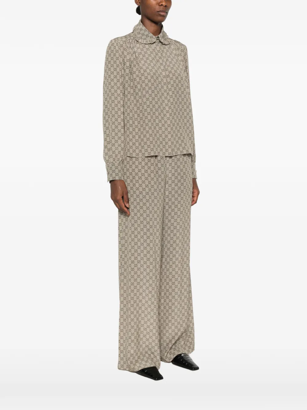 Gucci Crêpe de chine zijden blouse met print Beige