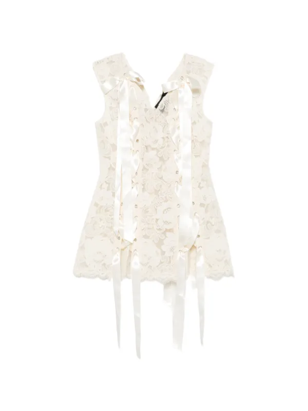 Simone Rocha Heavy Lace-overlay Lace-up Top in Neutrals