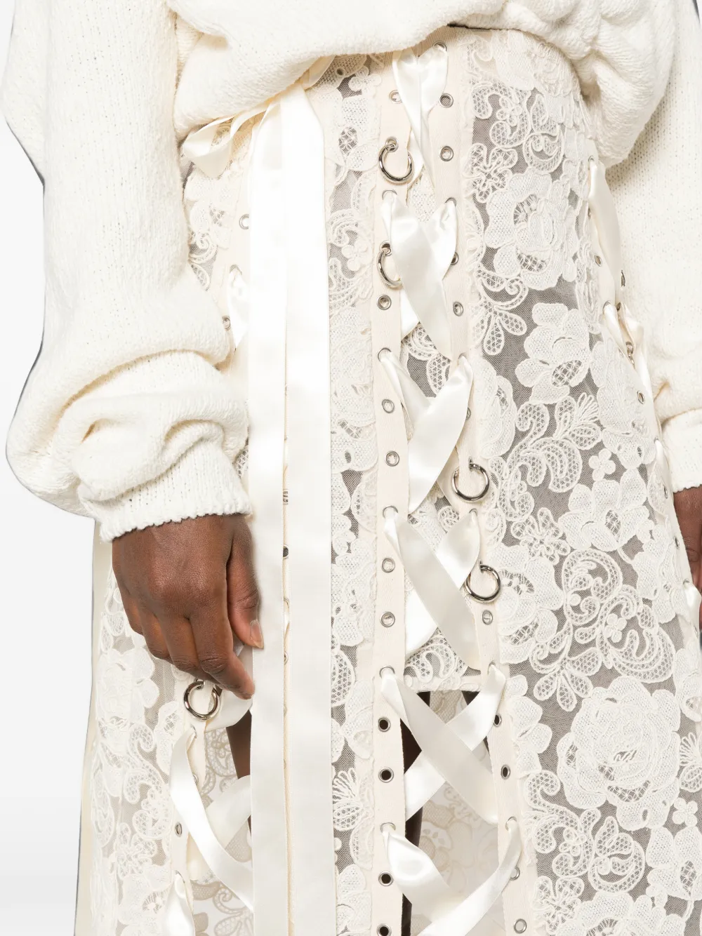 Simone Rocha Midi-rok met bloemenkant en veters Beige