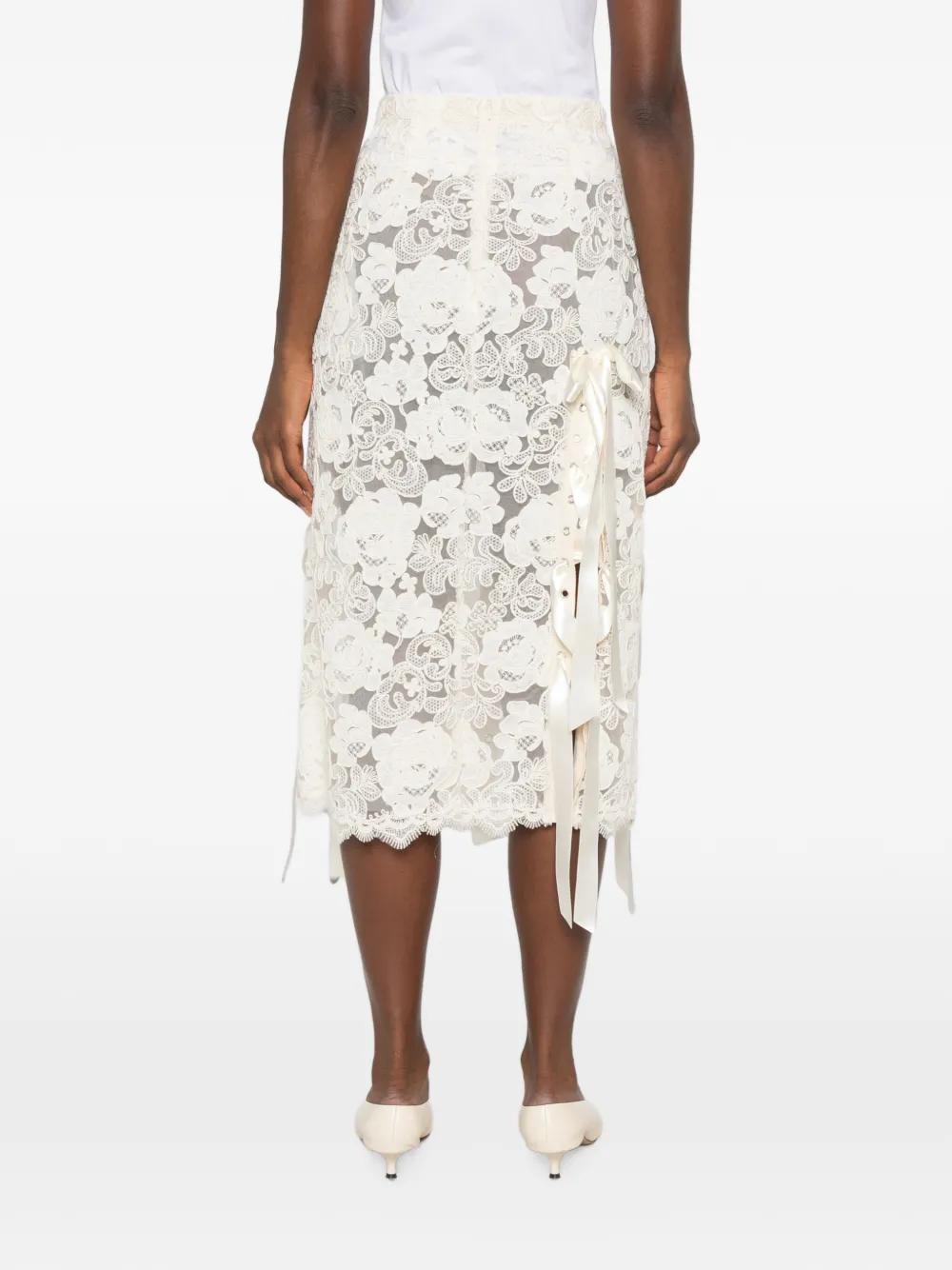 Simone Rocha Midi-rok met bloemenkant en veters Beige