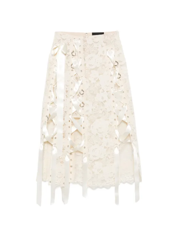 Simone Rocha Lace-up Floral-lace Midi Skirt in Neutrals
